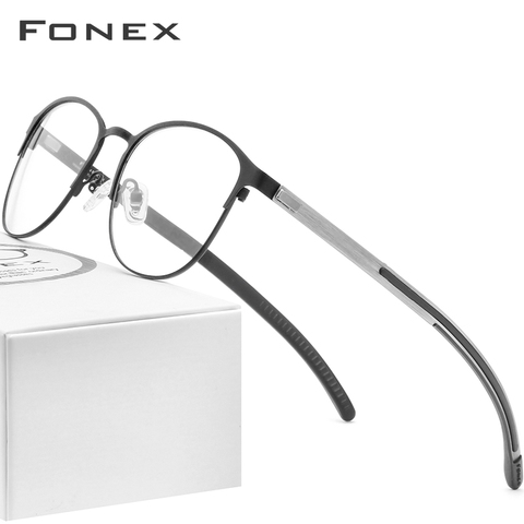 FONEX Silicone alliage optique lunettes montures pour femmes ronde myopie Prescription lunettes hommes 2022 sans vis lunettes 987 ► Photo 1/6