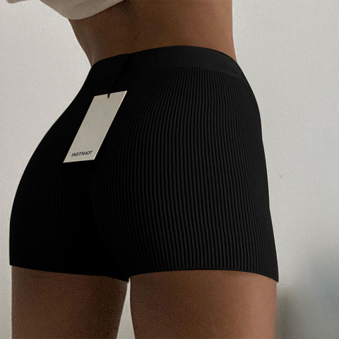 Short tricoté en coton pour femmes, Mini, noir, décontracté, Sexy, taille haute, côtelé, Streetwear, basique, de motard, haute élasticité, été ► Photo 1/6