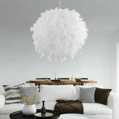 VASTFIRE-lampe suspendue à plume blanche, design moderne, circulaire, luminaire décoratif d'intérieur, idéal pour un salon ou une chambre à coucher, E27 ► Photo 1/6