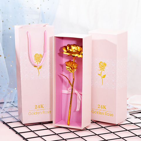 Roses en feuille d'or 24K, cadeau créatif, pour la saint-valentin, simple fleur, imitation, Bouquet d'or, boîte à fleurs ► Photo 1/6