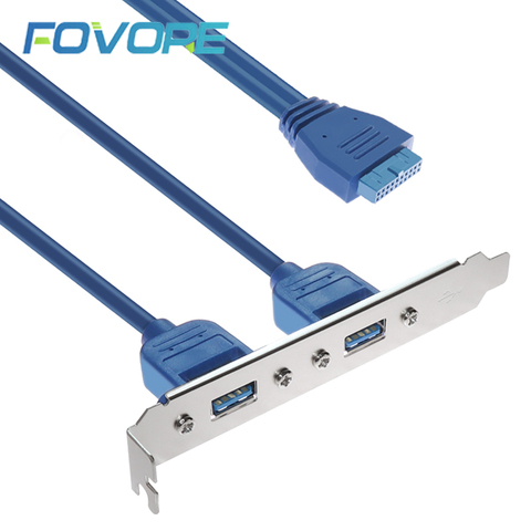 Connecteur de câble, adaptateur carte mère vers 2 ports USB 3.0, avec support de plaque, fente PCI, 50 cm, panneau arrière, prise femelle ► Photo 1/6