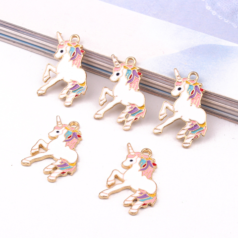 Lot de 5 breloques en forme de licorne colorée pour femme, bijoux en alliage émail, pendentif, résultats de bricolage, accessoires de bijoux faits à la main ► Photo 1/6