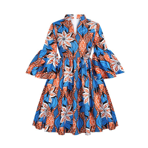 Robe africaine Maxi à imprimé Ankara pour femmes, tenues traditionnelles décontractées, vêtements à la mode, manches Lotus, col en V, 2022 ► Photo 1/6