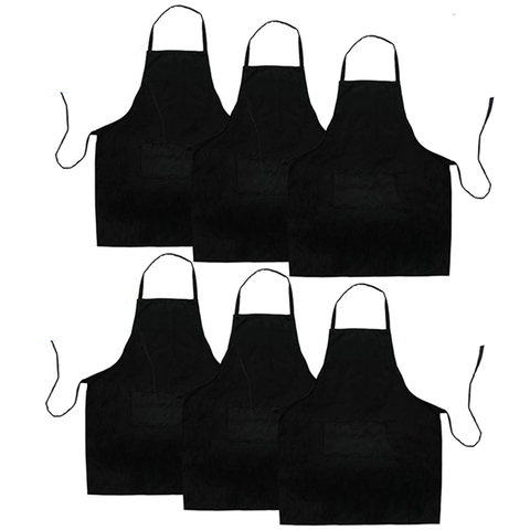 Paquet de 6 tablier de cuisine noir avec 2 poches tablier Anti-sale adapté pour Barbecue cuisine cuisine cuisson Restaurant ► Photo 1/6