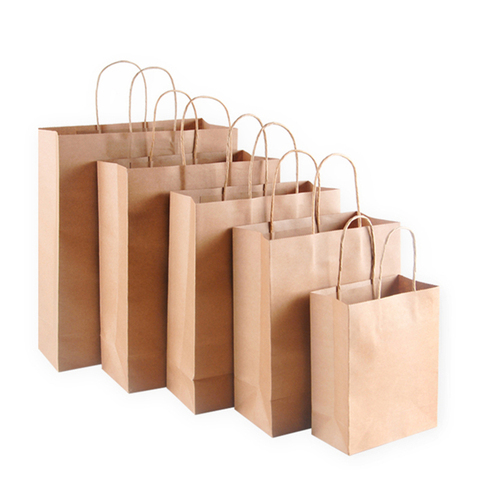 Sacs en papier Kraft avec poignées, lot de 10 pièces, sacs d'emballage cadeau de couleur unie pour magasin de vêtements, fournitures de fête de mariage et de noël ► Photo 1/6