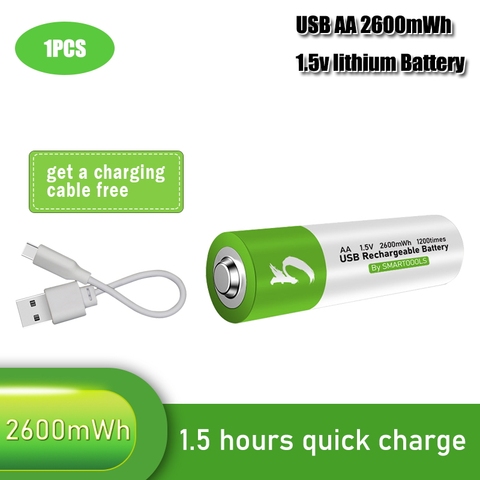 100% capacité 1.5V AA li-ion batterie 2600mwh li-polymère avec batterie USB rechargeable au lithium + câble usb ► Photo 1/6