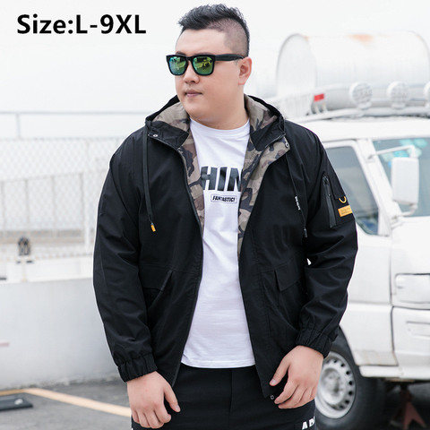 Bomber veste hommes vêtements mode Parka printemps automne hommes coupe-vent grand à capuche grande taille 5XL 6XL 7XL 8XL 9XL homme Cargo manteaux ► Photo 1/6