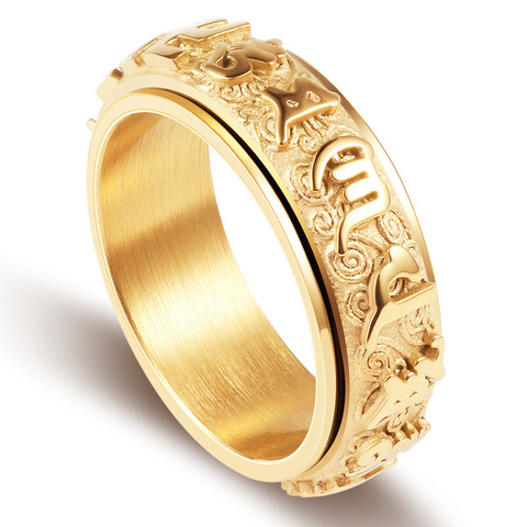 Om Mani Padme Hum – bague rotative bouddhiste, en acier et titane, pour hommes et femmes ► Photo 1/3