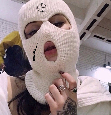 Cagoule de Ski pour femmes, masque facial complet avec fusil de Sniper brodé, chapeau d'hiver pour femme, bonnet de sport de plein air en tricot chaud ► Photo 1/6