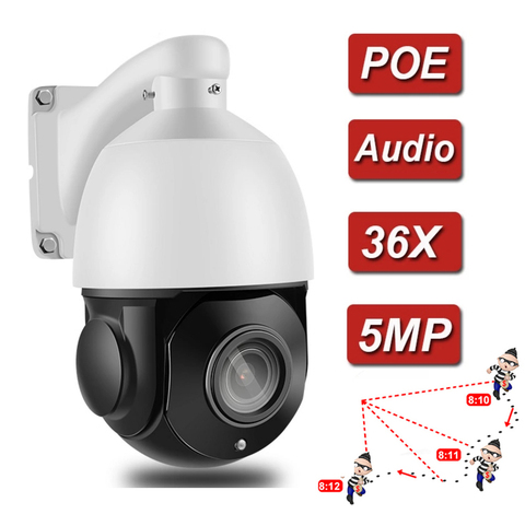 Caméra de surveillance extérieure PTZ IP POE hd 5MP, étanche IP66, avec ZOOM x36, codec H.265, détection de mouvement et Audio bidirectionnel, système infrarouge (60M) ► Photo 1/6