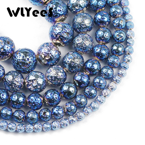 WLYeeS – perles de lave volcanique bleue, rondes naturelles, pour la fabrication de bijoux, Bracelet et collier, DIY, 15 pouces, 4/6/8/10/12mm ► Photo 1/6