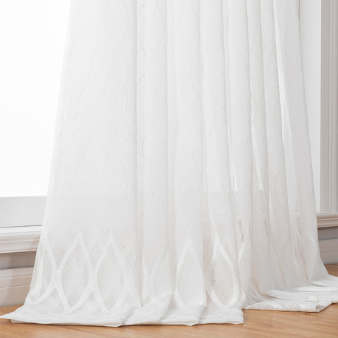 Tulle brodé blanc moderne, rideaux pour la fenêtre du salon, Voile pur pour la chambre à coucher ► Photo 1/6