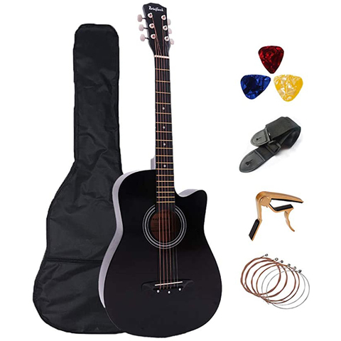 38/41 pouces guitare acoustique guitare Folk pour débutants 6 cordes tilleul avec ensembles noir blanc bois marron guitare AGT16 ► Photo 1/6