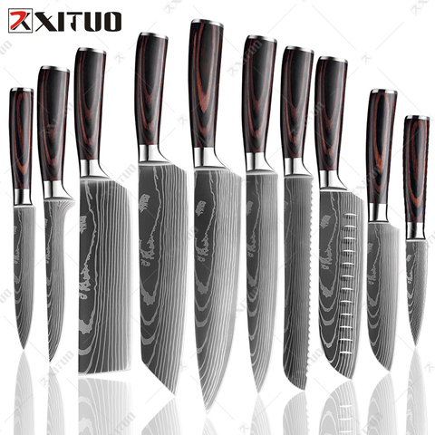 XITUO-ensemble de couteaux de Chef japonais Santoku, en acier inoxydable, accessoire de boucher, lame Laser damas, nouveauté ► Photo 1/6
