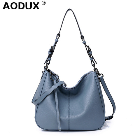 AODUX haute qualité 100% véritable cuir de vache femmes épaule Messenger poignée sac dames femme TOP peau de vache sacs à main Hobo sacoche ► Photo 1/6