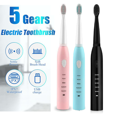 Brosse à dents électrique sonique Ultra sonique brosses à dents rechargeables brosse à dents de blanchiment électronique lavable brosse à dents minuterie adulte ► Photo 1/6