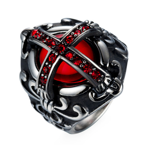 Bague Punk pour hommes et femmes, anneau en pierre de Zircon rouge, rétro, or/argent, en acier inoxydable, bijoux gothiques, taille 7-15 ► Photo 1/6