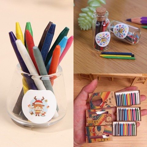 Mini maison de poupée Miniature couleur Crayon maison de poupée accessoires 1 ensemble 12 couleurs pour 1:6 ou 1:12 maison de poupée maison de poupée décoration ► Photo 1/6