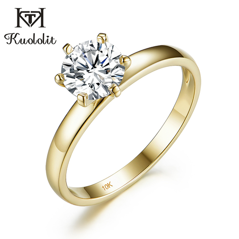 Kuololit – bague en or jaune 10 carats pour femme, anneau de mariage en Moissanite naturelle, Solitaire rond 1ct, pour promesse de mariée, 100% ► Photo 1/6