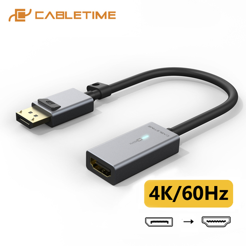 CABLETIME – adaptateur Displayport vers HDMI 4K/60Hz, plaqué or, DP vers HDMI, convertisseur d'affichage vidéo pour ordinateur portable, adaptateur HDMI C314 ► Photo 1/6