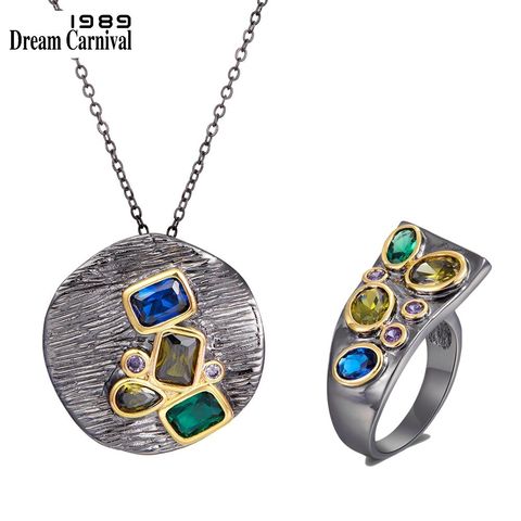 DreamCarnival1989 Barroco pendentif collier bague ensemble de bijoux pour les femmes Multi couleurs zircone merci donnant cadeau de fête PR6675S2 ► Photo 1/6