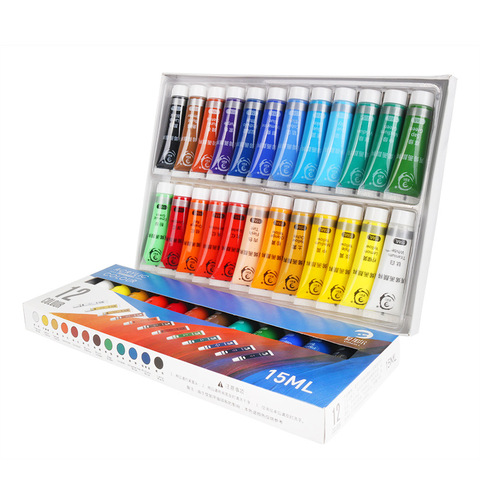 Ensemble de peinture acrylique, résistant à l'eau, Tube de 15ML, 24 couleurs, verre de couleur, peinture artistique pour ongles, tissu, outils de dessin pour enfants, bricolage ► Photo 1/6