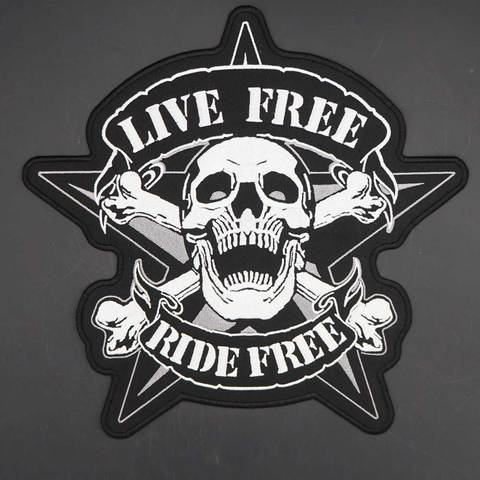 Patchs de broderie grand crâne LIVE FREE RIDE pour veste dos MC moto motard ► Photo 1/6