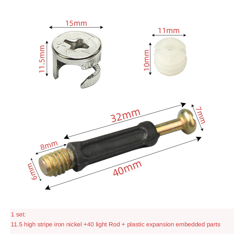 Goujon de connexion latéral pour meubles, 15x12mm, 10 jeux d'écrous pré-insérés ► Photo 1/6