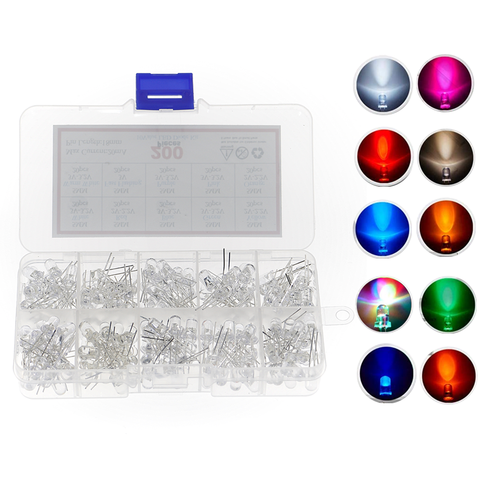 Kit F5 mm 3V émetteur de lumière, 200 pièces (10 couleurs x 20 pièces) 5mm Diode LED, blanc chaud, vert, rouge, bleu, jaune, Orange, violet, UV, rose ► Photo 1/4