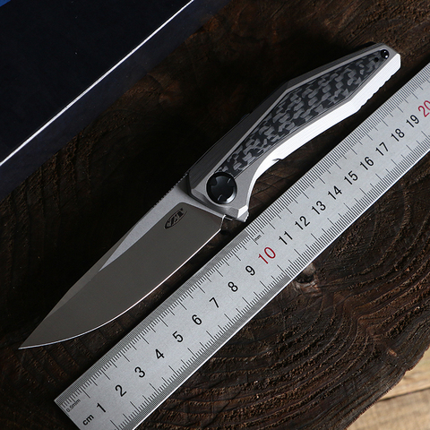 Couteau pliant à ouverture rapide, couteau à fruits de camping en alliage de titane D2 en fibre de carbone, couteau utilitaire EDC à lame verte 0470 ► Photo 1/6
