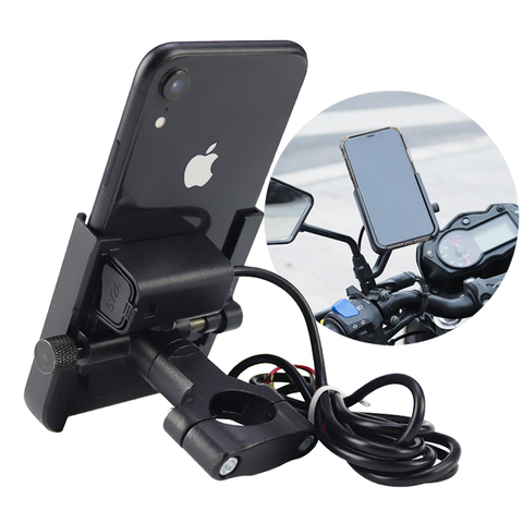 Aluminium vélo support de téléphone pour moto USB chargeur support 360 degrés moto vélo guidon rétroviseur téléphone support montage ► Photo 1/6