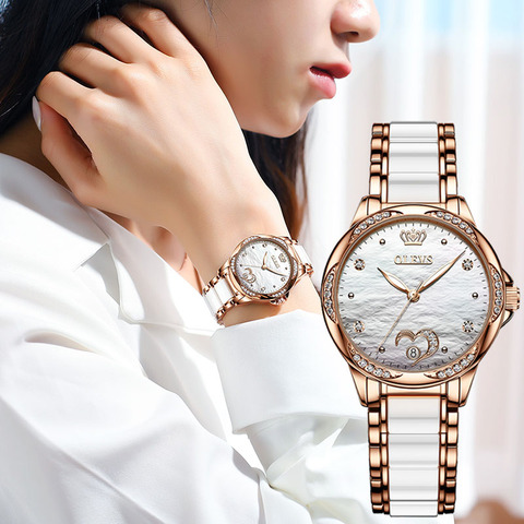 Nouvelle mode OLEVS marque de luxe femmes montre mécanique céramique bracelet de montre automatique montres mécaniques pour les femmes cadeau pour les femmes ► Photo 1/6