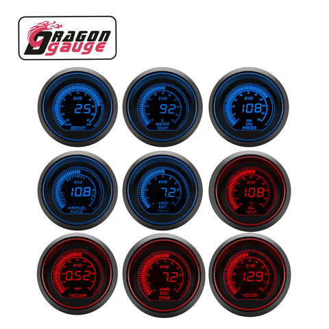 「 DRAGON 」 52mm Tachymètre Tension L'eau Température Temp D'huile Presse À Huile Boost Vide de Rapport de Carburant D'air D'échappement Température LED Affichage Numérique ► Photo 1/6