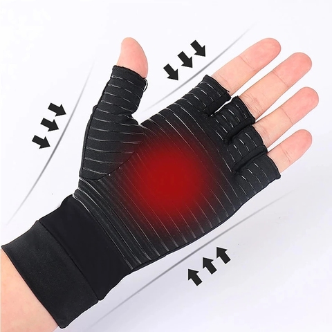 1 paire Compression arthrite gants femmes hommes soulagement de la douleur articulaire demi doigt orthèse thérapie poignet soutien anti-dérapant thérapie gants ► Photo 1/6