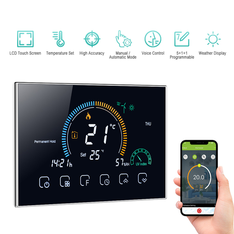 Thermostat Wifi Programmable Termostato Wifi caldeira gaz chaudière à eau Six périodes voix APP contrôle LCD pour écho Google Home ► Photo 1/6