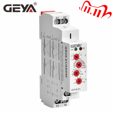 GEYA – relais de surveillance de tension électrique, dc 12V, Protection contre les surtensions ou les sous-tensions, 220V, 10a, GRV8-01 ► Photo 1/6