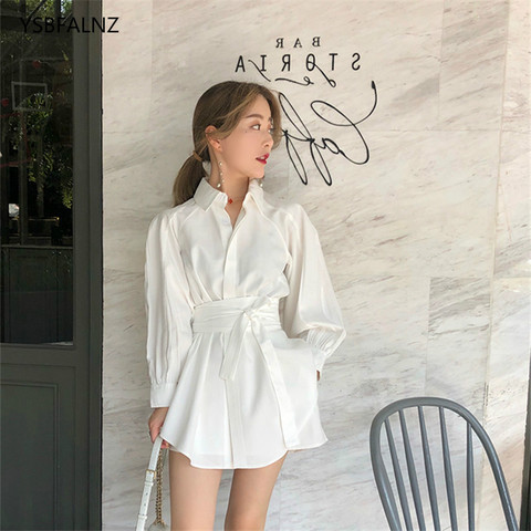 2022 d'été Femmes deux-pièces Ensemble Mode Coréenne Vêtements Vêtements Taille Chemise Manches Longues Hauts + Short À Jambes Larges Vestiti ► Photo 1/6