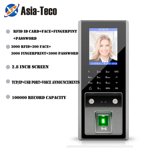 Dispositif de contrôle d'accès facial à empreintes digitales biométriques, LCD 300 pouces TCP/ip USB, 3000 face 2.8 figeurs, prise en charge de la carte rfid 125khz ► Photo 1/6