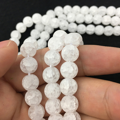 Perles rondes en cristal craquelé blanc mat en gros pour la fabrication de bijoux taille de choix de 15 pouces/brin 4/6/8/10/12mm ► Photo 1/6
