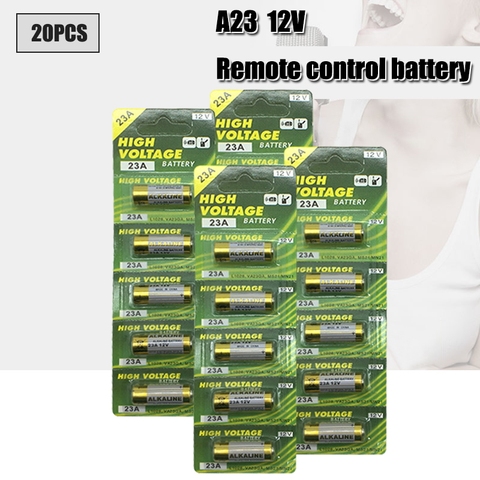 Lot de 20 batteries alcalines sèches 23A 12V A23 pour sonnette, alarme de voiture, télécommande 21/23 23GA A23 A-23 GP23A RV08 LRV08 E23A V23GA ► Photo 1/6