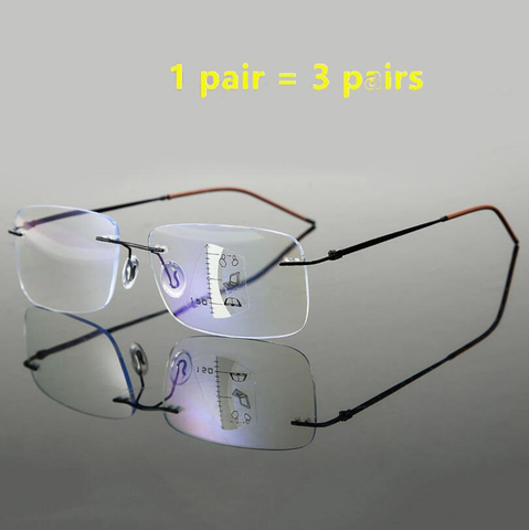 Haute qualité sans monture Progressive multifocale lunettes de lecture hommes Anti lumière bleue presbyte lunettes femmes Ultra léger métal Gafas ► Photo 1/6