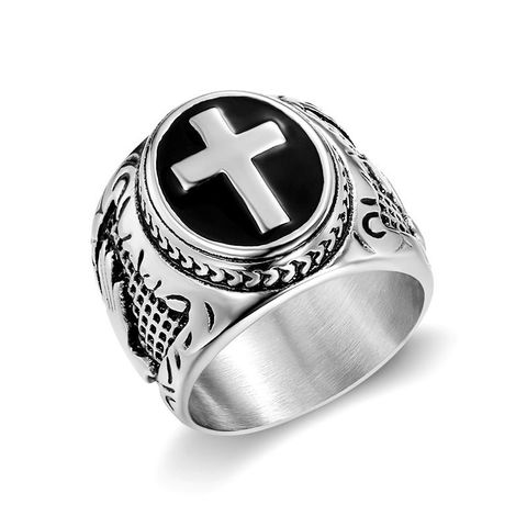 Bague en acier inoxydable 316L pour hommes, couleur rose or argent, croix chrétienne, main de dieu, offre spéciale ► Photo 1/6