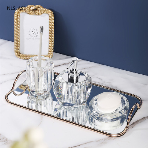 Ensemble de quatre pièces de style nordique, accessoires de salle de bains en verre cristal, distributeur de savon, tasse à bouche, bouteille de Lotion, accessoires de décoration ► Photo 1/6