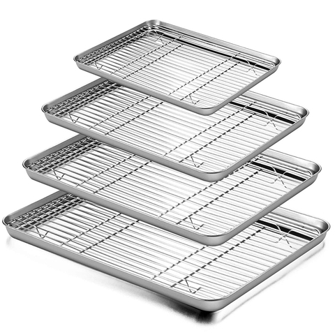 Plaque de cuisson avec grille de refroidissement amovible en acier inoxydable plaque de cuisson en acier inoxydable Non toxique, utilisé pour le four, plateau de barbecue lavable au lave-vaisselle ► Photo 1/1