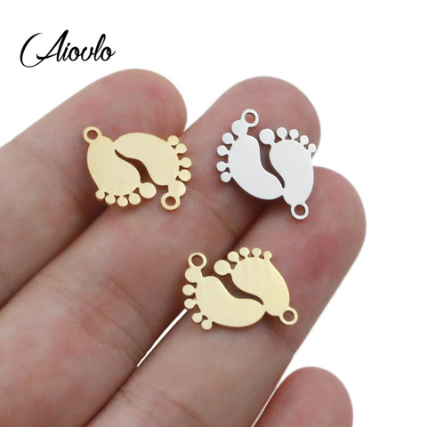 Aiovlo-pendentifs en acier inoxydable, 5 pièces/lot, breloques, jolis pieds de bébé, collier en métal, bricolage, accessoires pour bijoux ► Photo 1/6