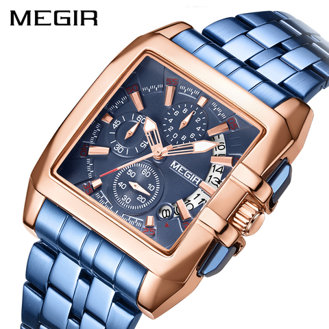 Montre à Quartz pour homme, marque de luxe, acier inoxydable, bleu, étanche, mode, chronographe, Sport, militaire ► Photo 1/6