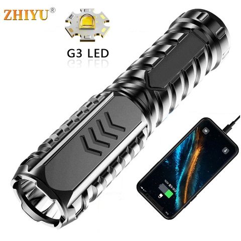 Lampe de poche étanche à LED, rechargeable par USB, avec alimentation mobile, batterie au lithium 1200mAh intégrée, pour camping ► Photo 1/1