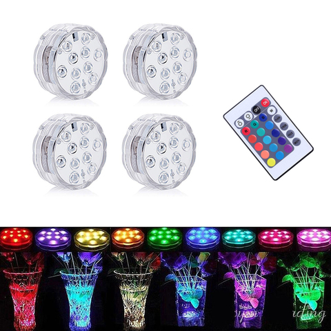 10 LED RGB lumière Submersible à piles lampe sous-marine télécommande extérieure jardin piscine Aquarium décoration ► Photo 1/6