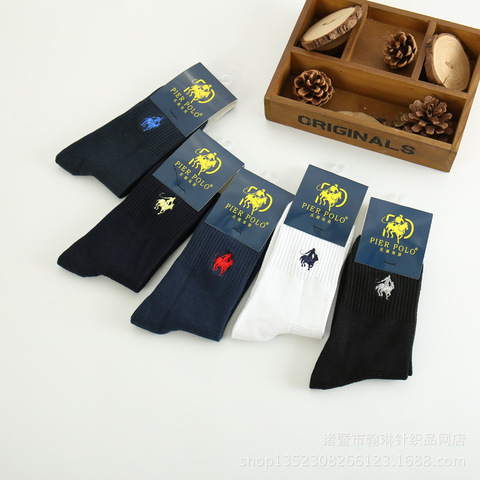 PIER polo chaussettes 5 Paires Hommes Pantufa Calcetines mâle couleur unie 100% Coton Harajuku Hommes Heureux Chaussettes D'affaires Broderie meias ► Photo 1/6