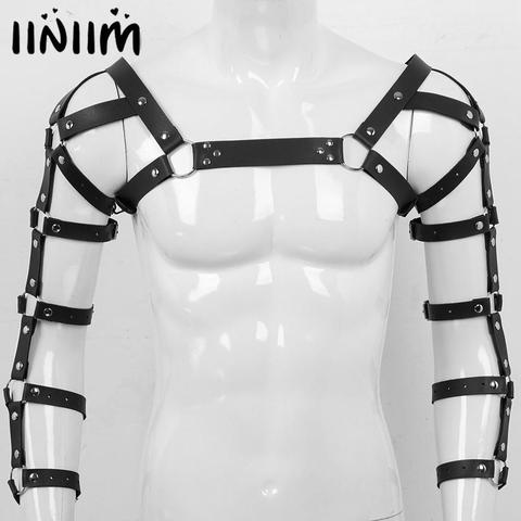 Hommes Gay gothique Punk Faux cuir Bondage bras cage corps poitrine Muscle harnais ceinture de Costume avec O anneaux Costumes Clubwear ► Photo 1/6